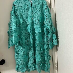 Chic Floral Lace Midi Dress in Teal